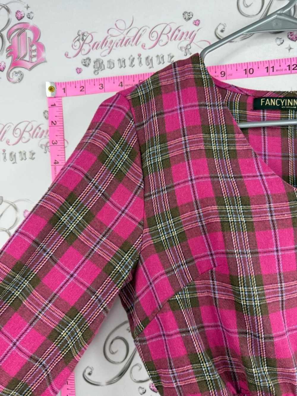 Fancyinn dress ruffle ruffles tiered frilly  Pink Plaid Tiered Mini Dress - Picture 7 of 10